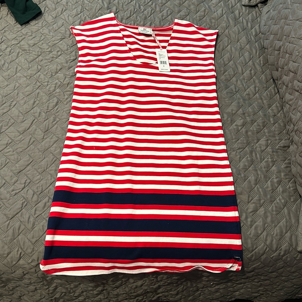 Striped Red & White Cap-Sleeve Shift Dress Vineyard Vines